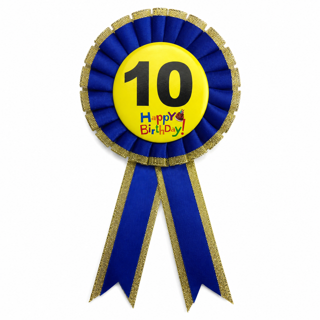 10th Birthday Blue Ribbon Badge Rosette - Childrens Award (Party Favour/Fancy Dress)