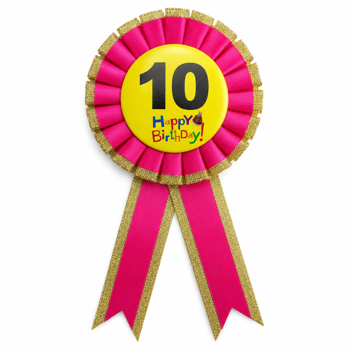 10th Birthday Pink Ribbon Badge Rosette - Childrens Award (Party Favour/Fancy Dress)