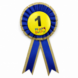 1st Birthday Blue Ribbon Badge Rosette - Childrens Award (Party Favour/Fancy Dress)
