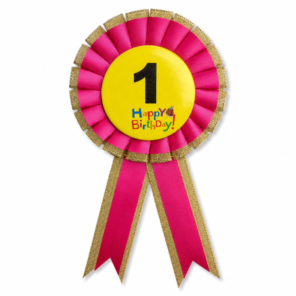 1st Birthday Pink Ribbon Badge Rosette - Childrens Award (Party Favour/Fancy Dress)