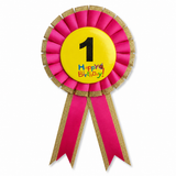 1st Birthday Pink Ribbon Badge Rosette - Childrens Award (Party Favour/Fancy Dress)