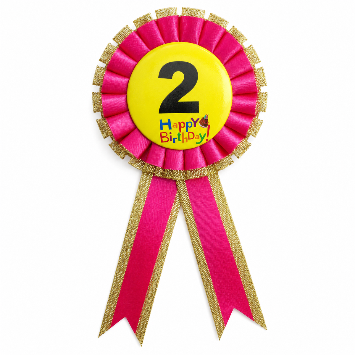 2nd Birthday Pink Ribbon Badge Rosette - Childrens Award (Party Favour/Fancy Dress)