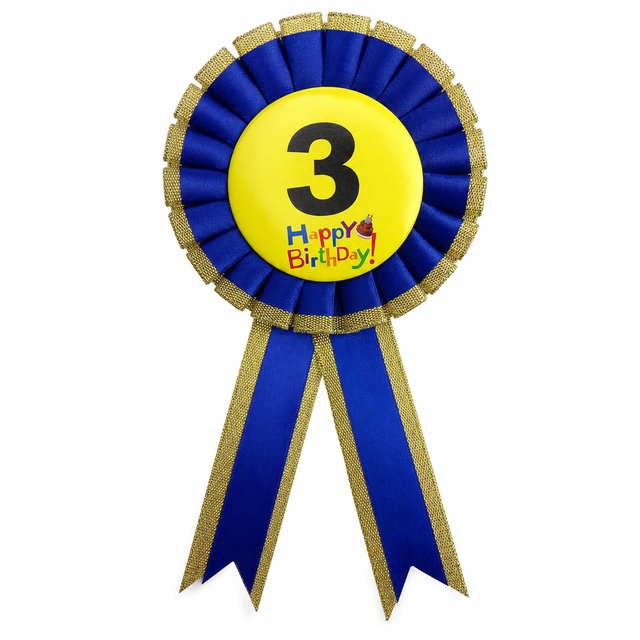 3rd Birthday Blue Ribbon Badge Rosette - Childrens Award (Party Favour/Fancy Dress)