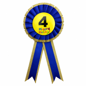 4th Birthday Blue Ribbon Badge Rosette - Childrens Award (Party Favour/Fancy Dress)