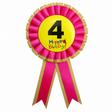 4th Birthday Pink Ribbon Badge Rosette - Childrens Award (Party Favour/Fancy Dress)