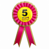 5th Birthday Pink Ribbon Badge Rosette - Childrens Award (Party Favour/Fancy Dress)