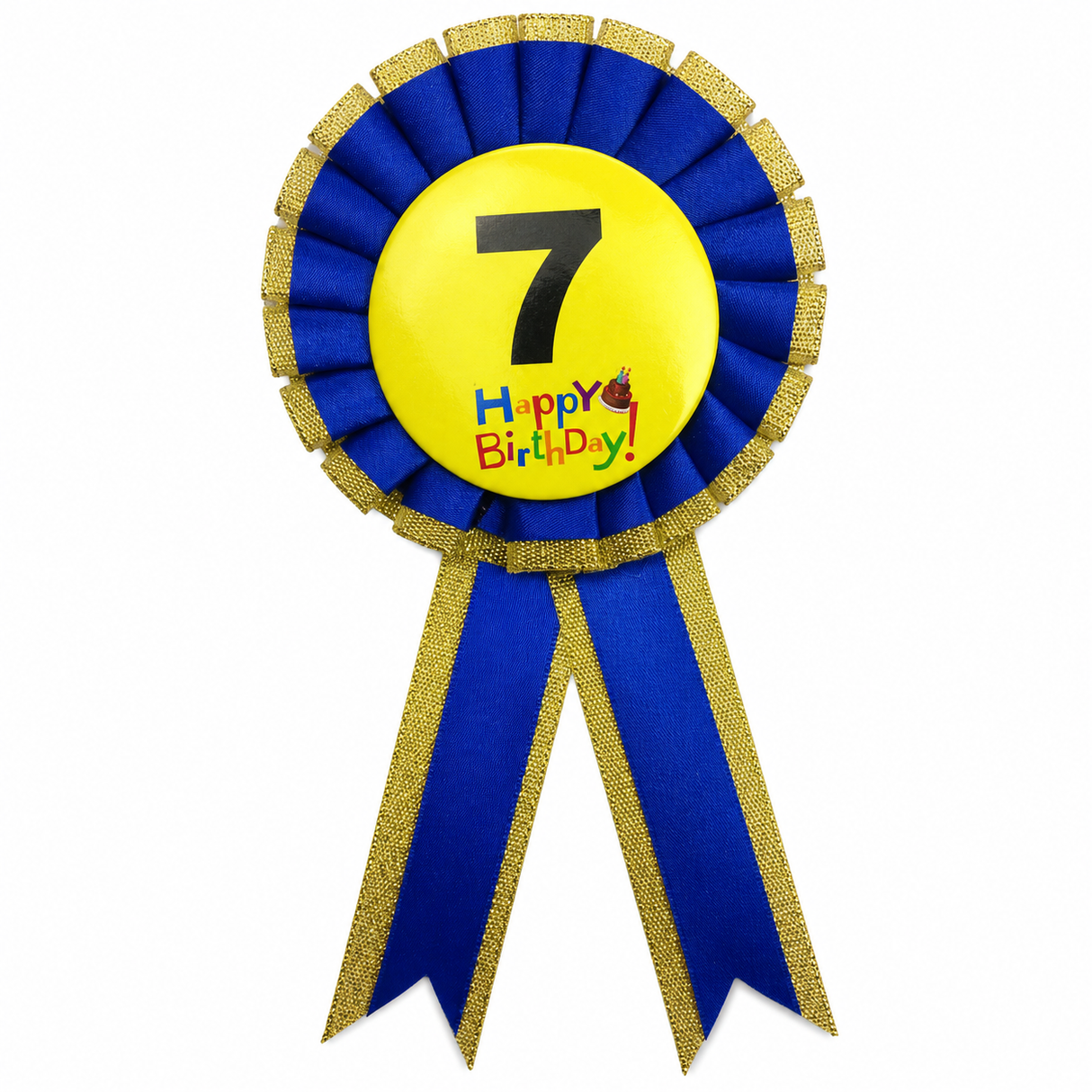 7th Birthday Blue Ribbon Badge Rosette - Childrens Award (Party Favour/Fancy Dress)