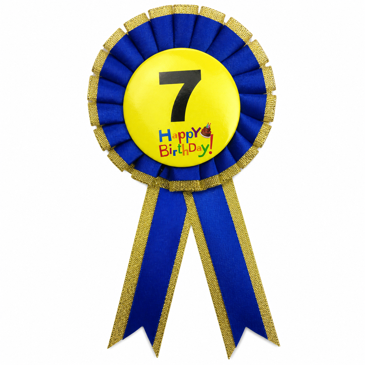 7th Birthday Blue Ribbon Badge Rosette - Childrens Award (Party Favour/Fancy Dress)