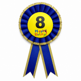 8th Birthday Blue Ribbon Badge Rosette - Childrens Award (Party Favour/Fancy Dress)