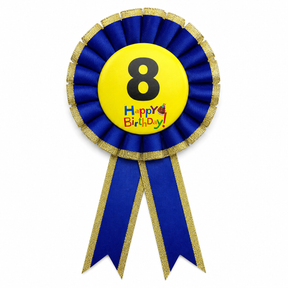 8th Birthday Blue Ribbon Badge Rosette - Childrens Award (Party Favour/Fancy Dress)