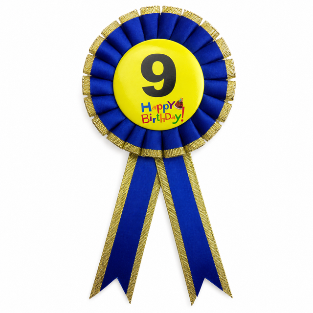9th Birthday Blue Ribbon Badge Rosette - Childrens Award (Party Favour/Fancy Dress)