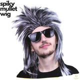 Mens Black/White Long Spiky Mullet Wig - Bogan/Punk Rock Costume for 80s Party