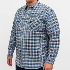Mens Plus Size 100% Cotton Flannelette Long Sleeve Shirt - Blue - 5XL (Big & Tall)
