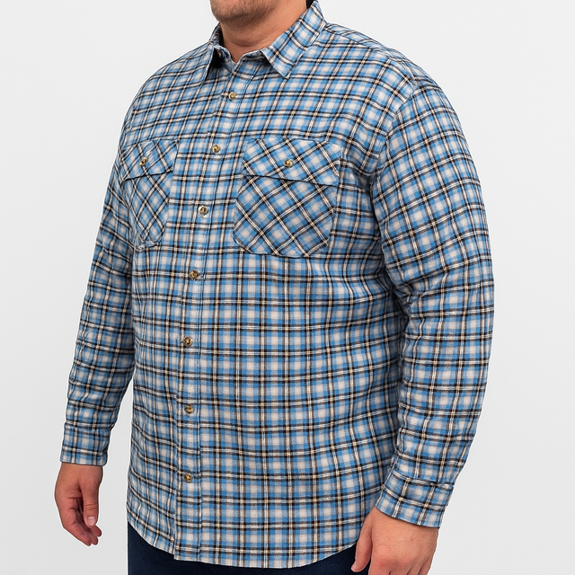 Mens Plus Size 100% Cotton Flannelette Long Sleeve Shirt - Blue - 5XL (Big & Tall)