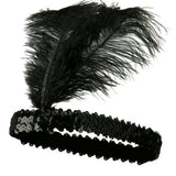 1920s Black Flapper Headband w/ Feather & Sequins - Gatsby/Charleston Costume