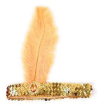 1920s Gold/Orange Flapper Headband w/ Feather & Sequins - Gatsby/Charleston Costume
