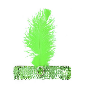 1920s Green Flapper Headband w/ Feather & Sequins - Gatsby/Charleston Costume