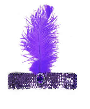 1920s Purple Flapper Headband w/ Feather & Sequins - Gatsby/Charleston Costume