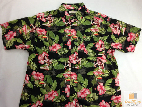 Mens HAWAIIAN SHIRT Beach 100% VISCOSE Surf Floral Party Short Sleeve S-XXL - Navy