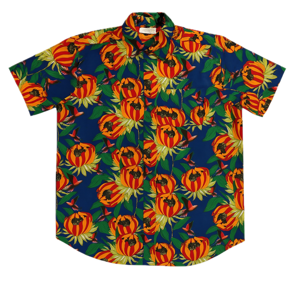 Mens HAWAIIAN SHIRT Beach 100% VISCOSE Surf Floral Party Short Sleeve - Navy - S