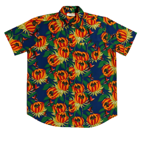 Mens HAWAIIAN SHIRT Beach 100% VISCOSE Surf Floral Party Short Sleeve - Navy - S