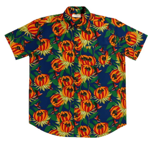 Mens HAWAIIAN SHIRT Beach 100% VISCOSE Surf Floral Party Short Sleeve - Navy - S