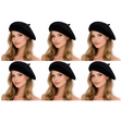 6x Black French Beret Hat Bulk Pack - Unisex Military Style Winter Cap