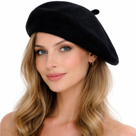 Black French Beret Hat - Unisex Military Style Winter Cap