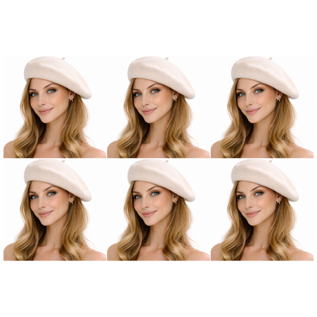 6x White French Beret Hat Bulk Pack - Unisex Military Style Winter Cap