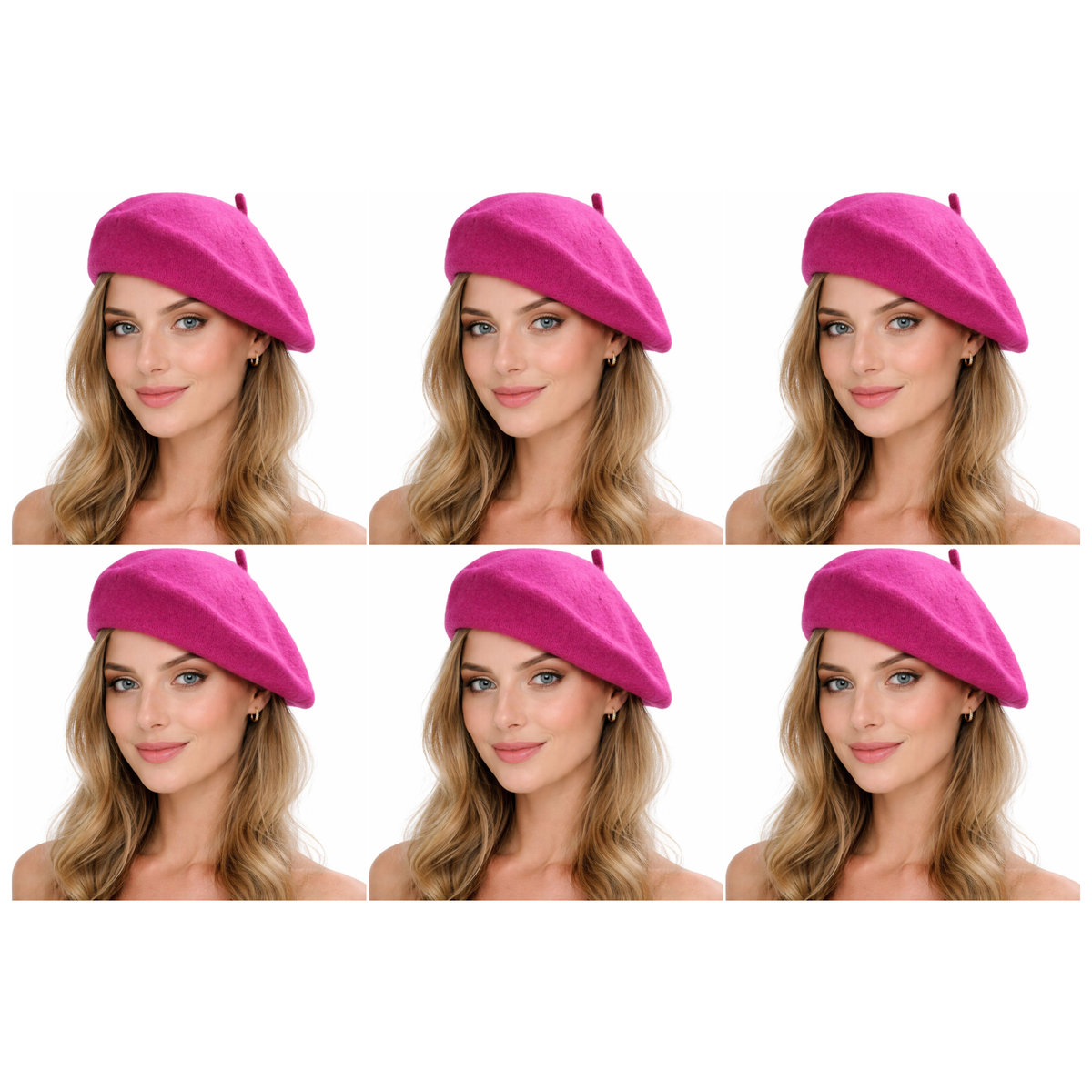 6x Pink French Beret Hat Bulk Pack - Unisex Warm Winter Cap
