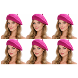 6x Pink French Beret Hat Bulk Pack - Unisex Warm Winter Cap