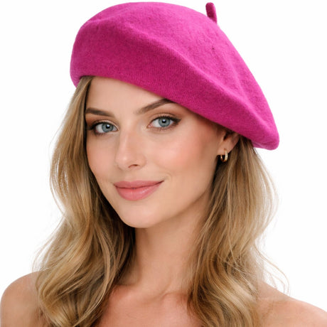 Pink French Beret Hat - Unisex Warm Winter Cap