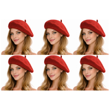 6x Red French Beret Hat Bulk Pack - Unisex Warm Winter Cap