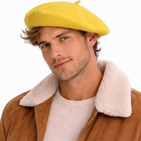 Yellow French Beret Hat - Unisex Warm Winter Military Style Cap
