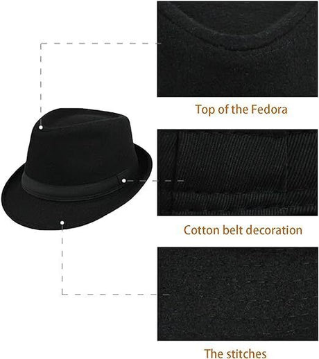 Felt Fedora/Trilby Hat - Black - One Size (Gangster/Jazz)