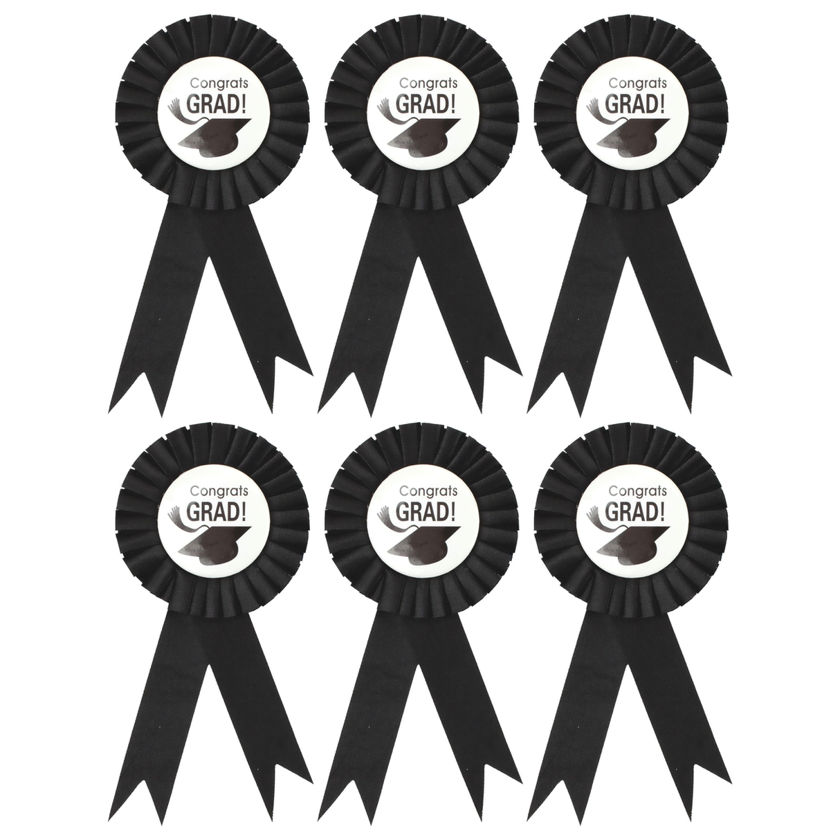 6x Graduation Ribbon Badge Rosette Bulk Pack - University Award (Party Favour)