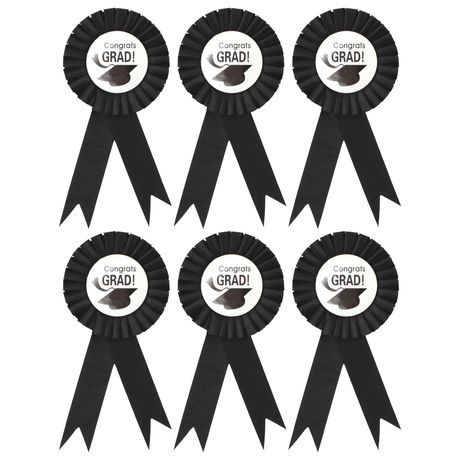 6x Graduation Ribbon Badge Rosette Bulk Pack - University Award (Party Favour)