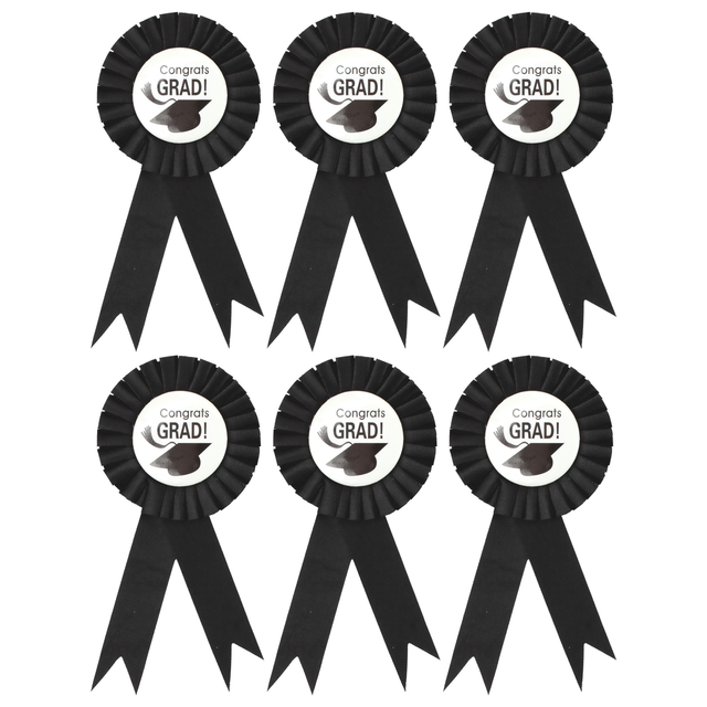 6x Graduation Ribbon Badge Rosette Bulk Pack - University Award (Party Favour)