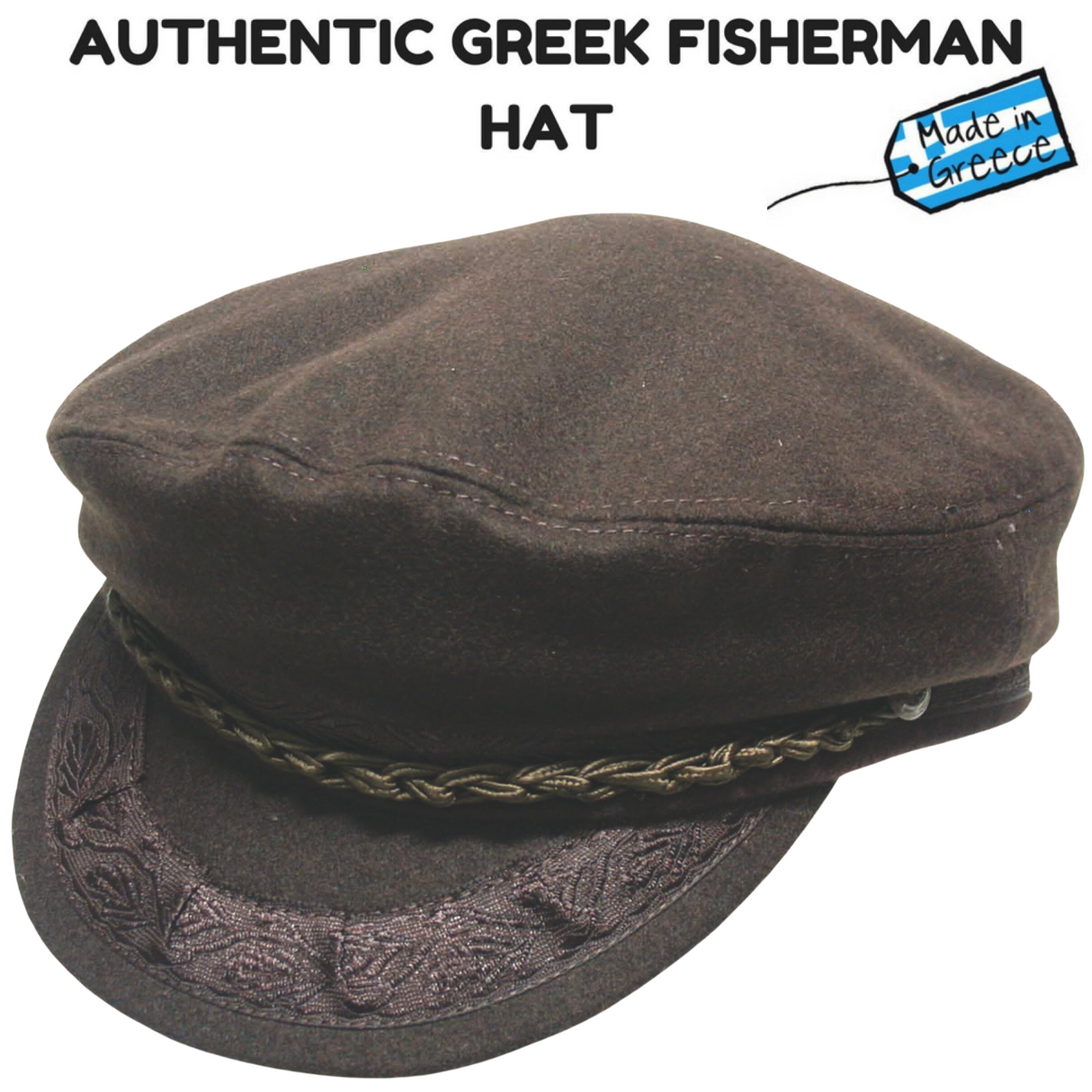 GREEK FISHERMAN Cap Hat Winter Wool Blend MADE IN GREECE Classic Ivy Sailor - Brown