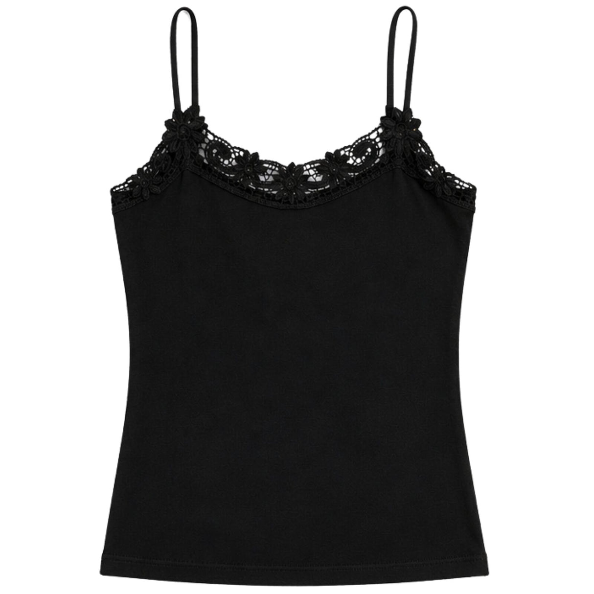 Womens 100% Cotton Camisole Top - Black (Basic Singlet Tank Top w/ Strap)