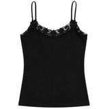 Womens 100% Cotton Camisole Top - Black (Basic Singlet Tank Top w/ Strap)