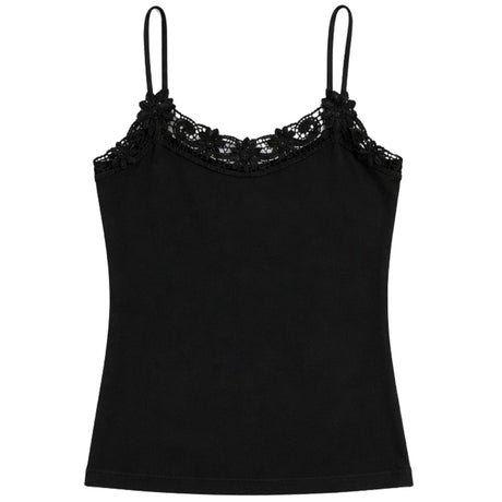 Womens 100% Cotton Camisole Top - Black (Basic Singlet Tank Top w/ Strap)
