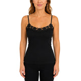 Womens 100% Cotton Camisole Top - Black (Basic Singlet Tank Top w/ Strap)