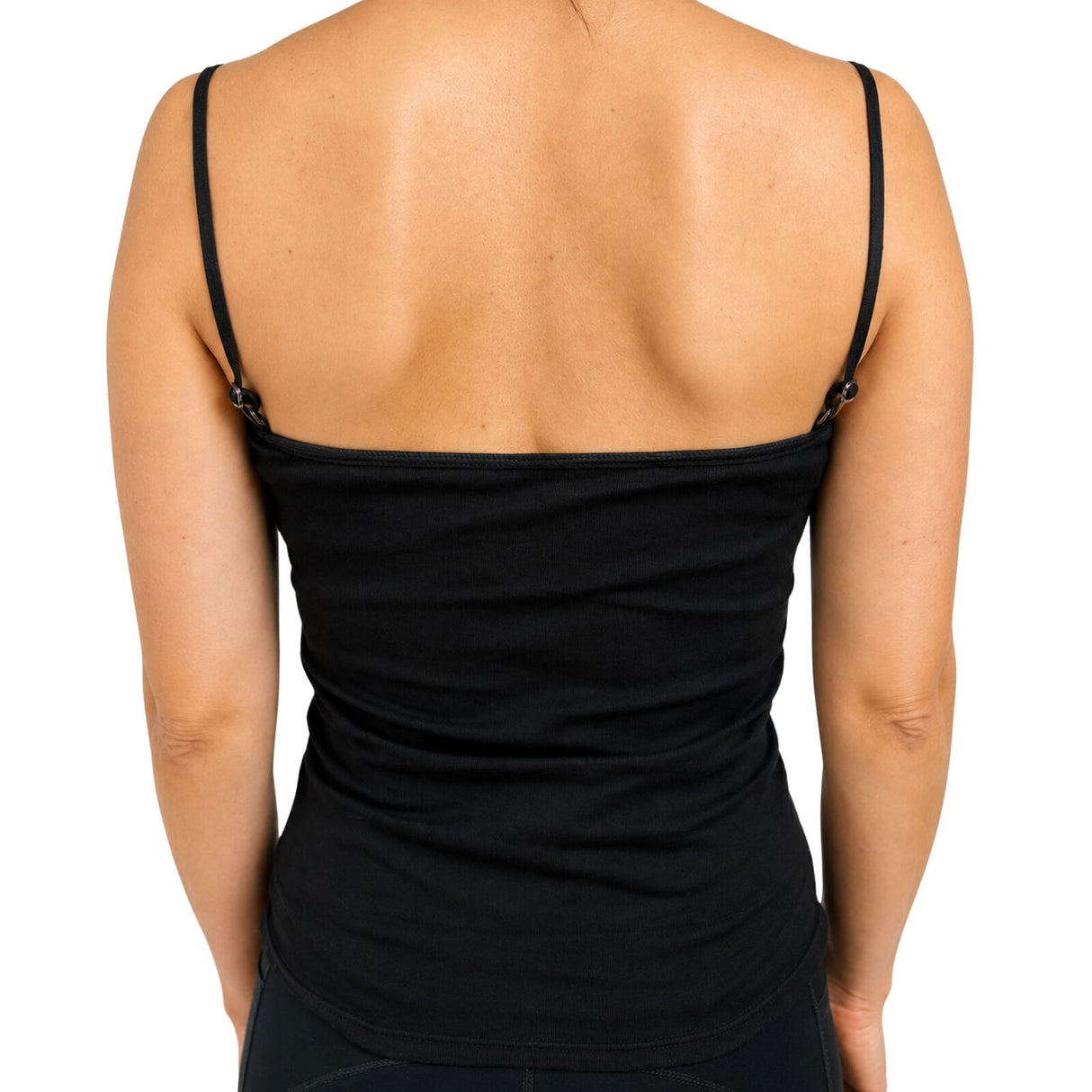 Womens 100% Cotton Camisole Top - Black (Basic Singlet Tank Top w/ Strap)
