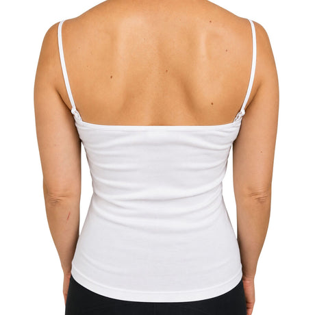 Womens 100% Cotton Camisole Top - Natural (Basic Singlet Tank Top w/ Strap)