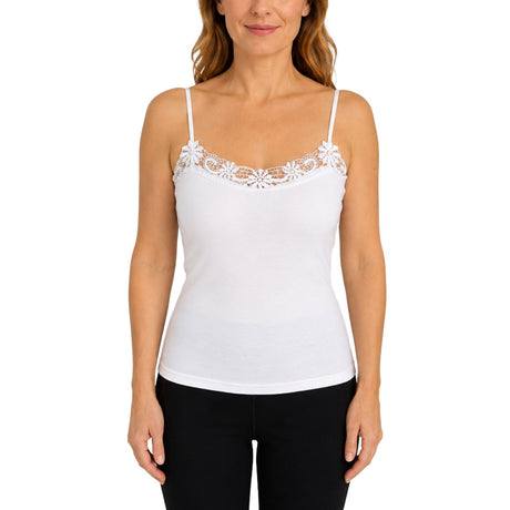Womens 100% Cotton Camisole Top - Natural (Basic Singlet Tank Top w/ Strap)