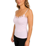 Womens 100% Cotton Camisole Top - Pink (Basic Singlet Tank Top w/ Strap)