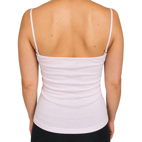Womens 100% Cotton Camisole Top - Pink (Basic Singlet Tank Top w/ Strap)