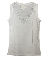 Womens Sleeveless Singlet Tank Top - Natural (Summer Basic Shirt w/ Lace Motif Front)