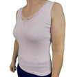 Ladies Sleeveless Singlet Top Womens Summer Basic Tank Shirt Lace Motif Front - Pink